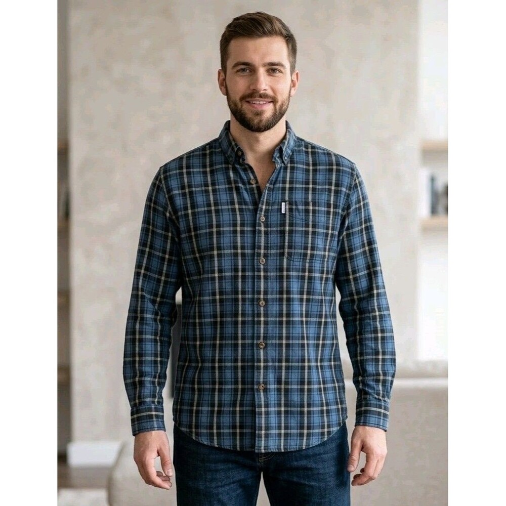 Carhartt Flannel Blue Plaid Button Down Shirt Men's M Relaxed Fit Work Utility